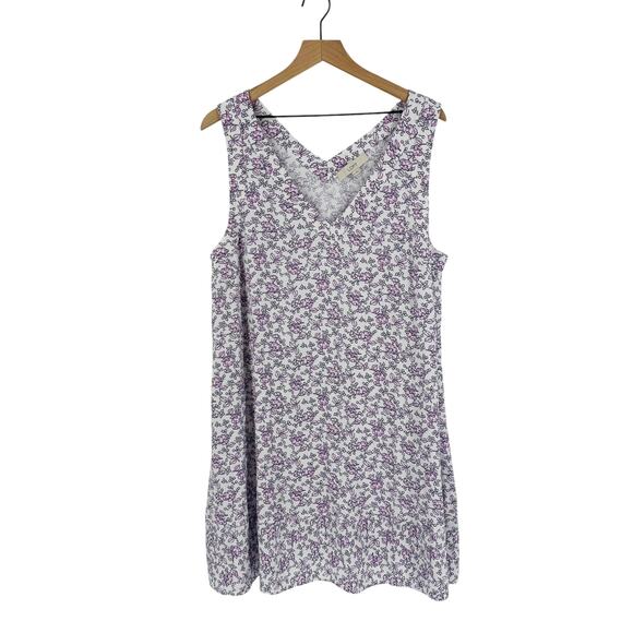 LOFT Size XL Sleeveless Dress Purple Floral Print Linen Blend Casual Summer - Picture 1 of 8